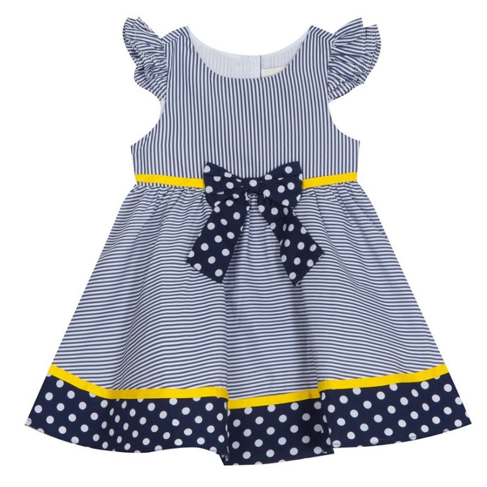Rare Editions Navy and White Striped Dress with Polka Dot Bow 6X